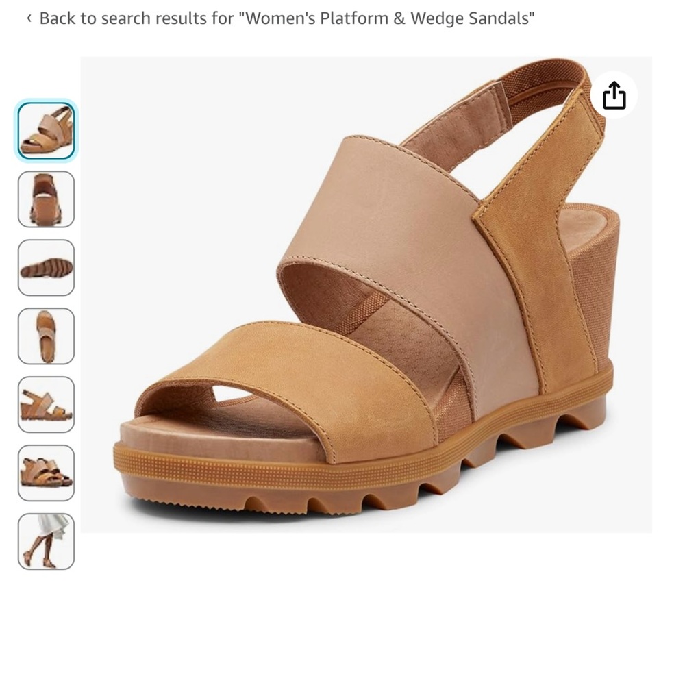 Sorel Joanie II wedge tan sandals, 2.75” heel, 1” platform, sz 9.5, worn once!